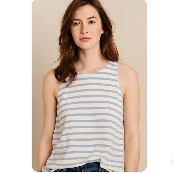 J Crew NWOT Light Blue White Striped Silk Sleeveless Lined Shell Top SZ 8 - Picture 1 of 11